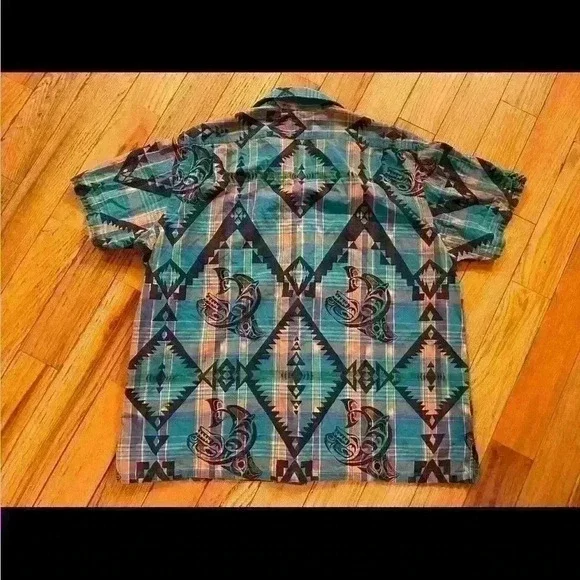 Polo Ralph Lauren Aztec/Hawaiian Plaid Shirt Short Sleeve Button Up Mens Size XL - Picture 2 of 15